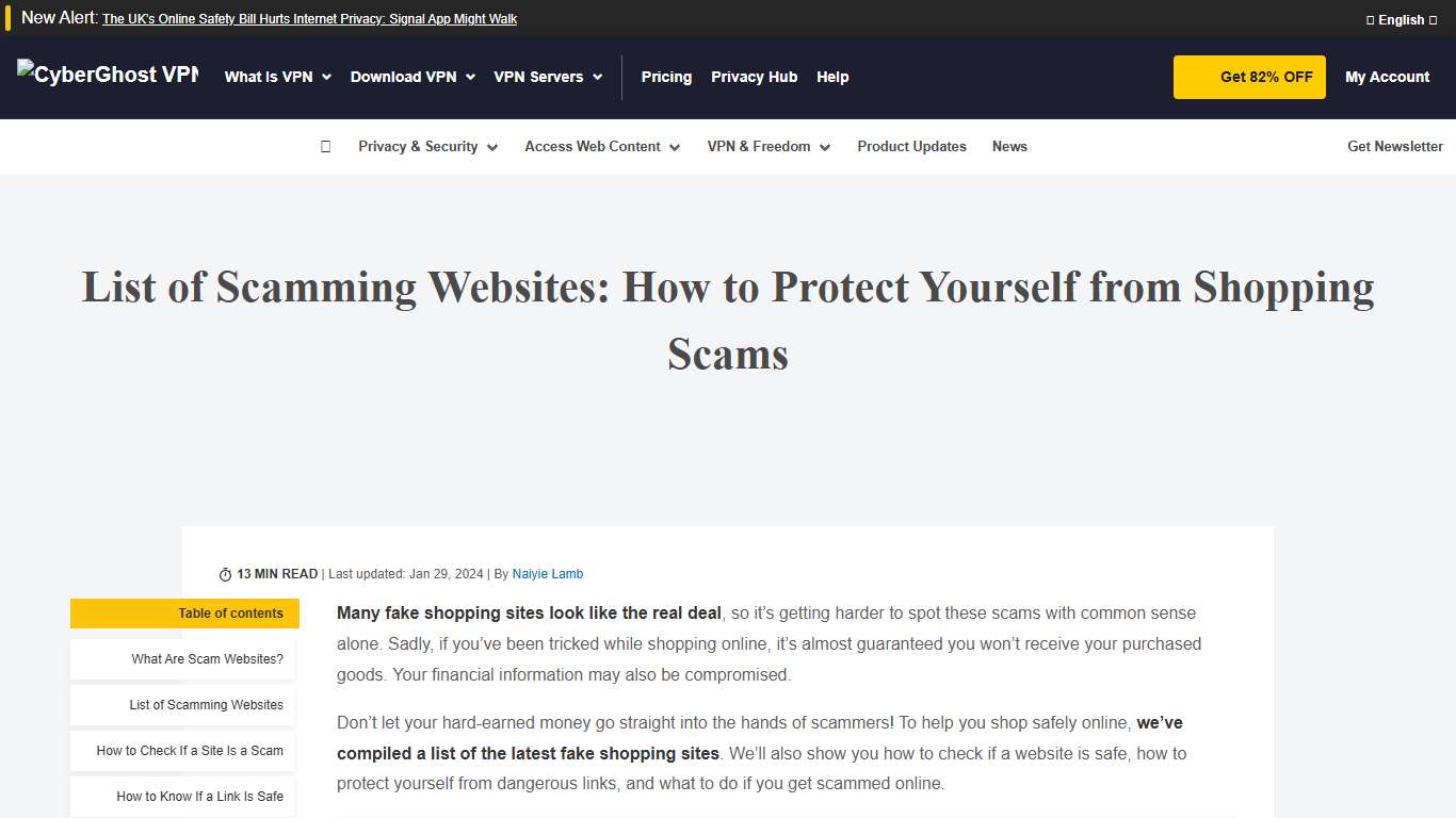 List of Popular Scamming Websites in 2026 CyberGhost VPN
