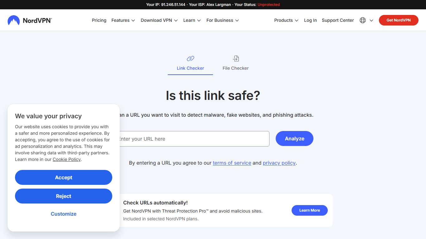 Link checker: Is this URL safe? NordVPN